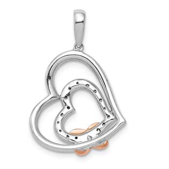 14k White Gold and 14k Rose Gold Diamond Entwined Hearts Pendant