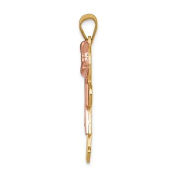 14k Yellow Gold and 14k Rose Gold Satin Diamond Kid with Bow Pendant