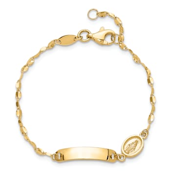 14k Yellow Gold Polished Miraculous Medal Children's ID Bracelet