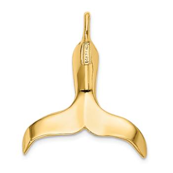 14k Yellow Gold 3D Polished Whale Tail Chain Slide Pendant