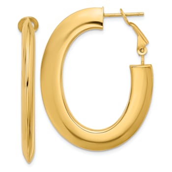 14k Yellow Gold Polished 1 7/16" Knife Edge Oval Hoop Earrings