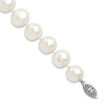 Rhodium Over Sterling Silver 11-12mm White Freshwater Cultured Pearl Bracelet