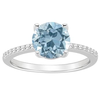 8mm Round Sky Blue Topaz and 1/10 ctw Diamond Rhodium Over Sterling
Silver Ring
