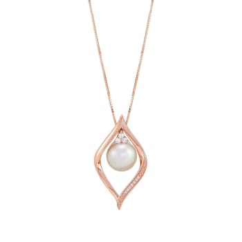 8-8.5mm Button White Freshwater Pearl with Diamond Accents 10K Rose Gold
Pendant with Chain