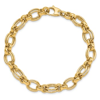 14k Yellow Gold Polished 3D 7mm Fancy Link Bracelet