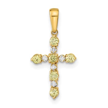 14k Yellow Gold Peridot and Diamond Cross Pendant