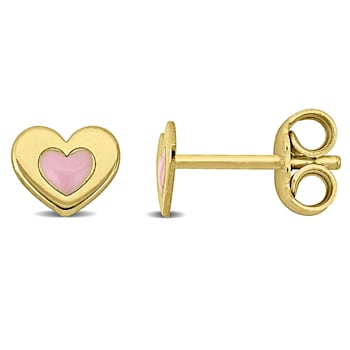 Children's Pink Enamel Heart Stud Earrings in 18K Yellow Gold Over
Sterling Silver