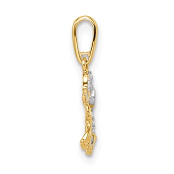 14K Two-tone Gold With White Rhodium Cubic Zirconia Dog and Puppy Pendant