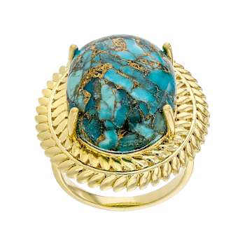 Turquoise Oval Cocktail Ring In 18K Gold Over Sterling Silver 20x15mm