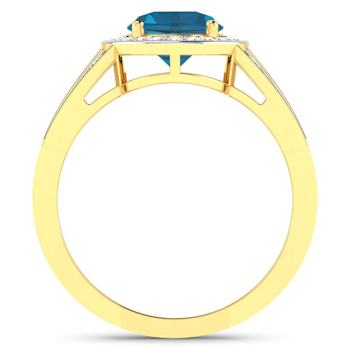 2.34ctw London Blue Topaz and Diamond 14K Yellow Gold Halo Ring