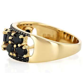 Black Spinel Mixed-Shape Band Ring In 18K Gold Over Sterling Silver 1.48ctw