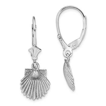 Rhodium Over 14k White Gold Textured Scallop Shell Dangle Earrings