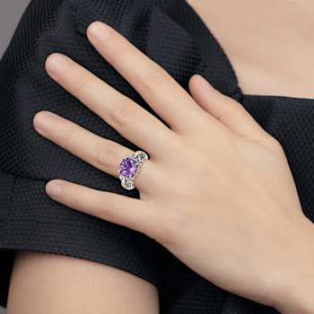 Amethyst Sterling Silver and 14k Gold Accent Antiqued Ring 1.00ct