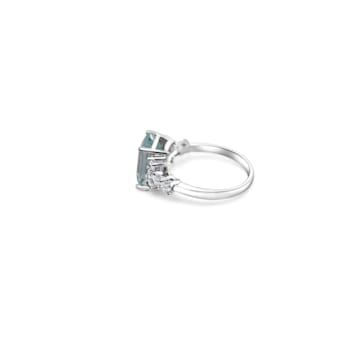 9x7mm Rectangular Octagonal Aquamarine and White CZ Rhodium Over
Sterling Silver Ring, 2.10ctw