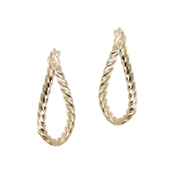 14K Yellow Gold Twisted Wavy 3/4" Oval Hoop Earrings