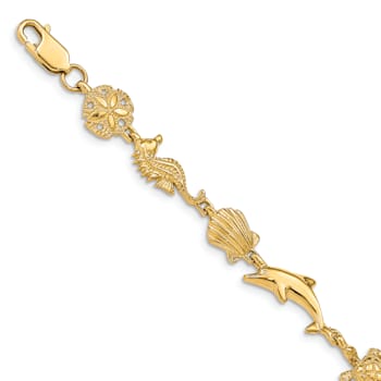 14k Yellow Gold Textured Sea Life Link Bracelet