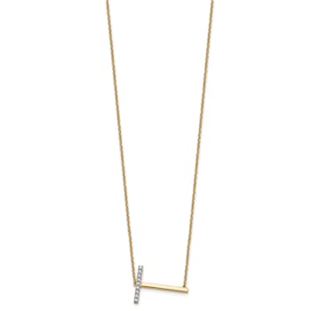 14k Yellow Gold and Rhodium Over 14k Yellow Gold Sideways Diamond
Initial T Pendant 18 Inch Necklace