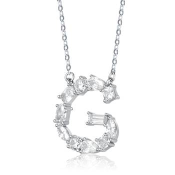 Initial G Mixed Cut CZ Pendant Necklace In Sterling Silver 18 Inch