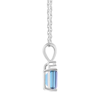 7x5mm Emerald Cut Aquamarine with Diamond Accent 14k White Gold Pendant
With Chain