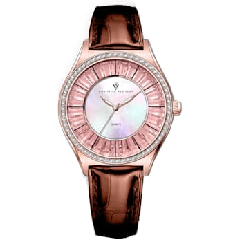 Christian Van Sant Women's Luna White Dial, Brown Leather Strap Watch