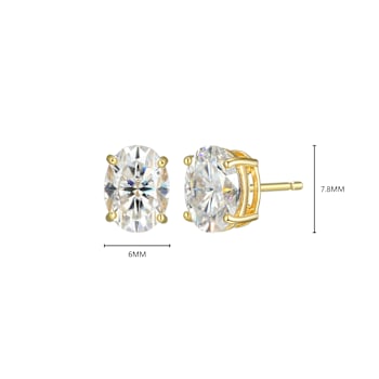 Oval Moissanite 14k Yellow Gold Over Silver Stud Earrings 3.00ctw DEW