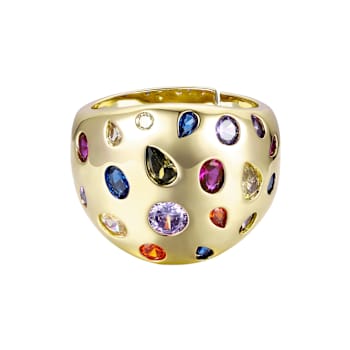 Multi-Color CZ Dome Ring In 14K Gold Over Brass