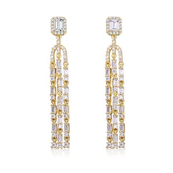 CZ Chandelier Drop Earrings In 14K Gold Over Sterling Silver