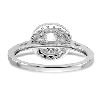 Rhodium Over 14K White Gold Diamond Complete Double Halo Engagement Ring 0.92ctw