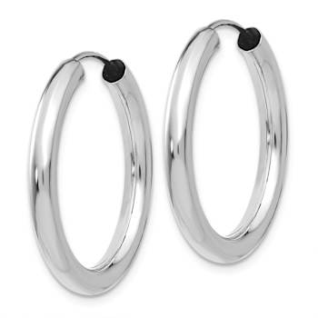 Rhodium Over 14k White Gold 1/1" Polished Endless Tube Hoop Earrings