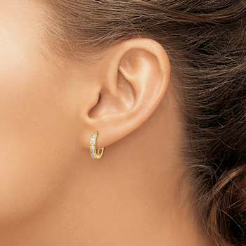 14k Yellow Gold Cubic Zirconia 1/2" Hinged Hoop Earrings