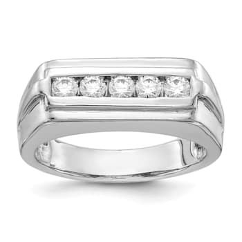Rhodium Over 14K White Gold Lab Grown Diamond 5-stone Men's Ring