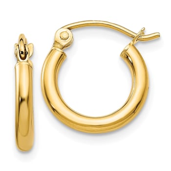 14K Yellow Gold 13mm x 2mm Polished Lightweight Tube Hoop Earrings