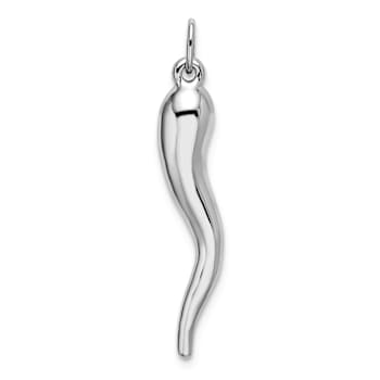 14k White Gold 3D Italian Horn Pendant