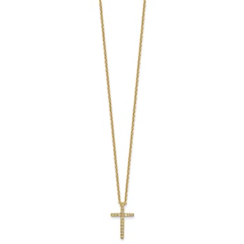 14K Yellow Gold Over Sterling Silver Polished Cubic Zirconia Latin Cross Necklace
