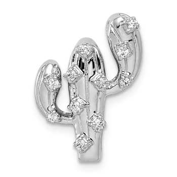 Rhodium Over 14k White Gold Diamond Cactus Pendant