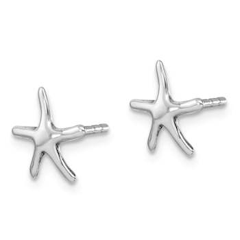 Rhodium Over Sterling Silver Small Pointed Star Fish Post Earrings