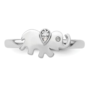 Sterling Silver Stackable Expressions Elephant Diamond Ring 0.029ctw