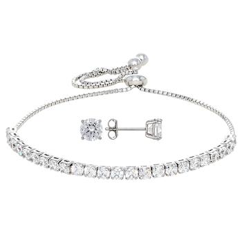 CZ Bracelet And Stud Earring Gift Set In Sterling Silver