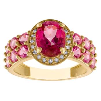10K Yellow Oval Pink Topaz and Diamond Ring 1.74ctw