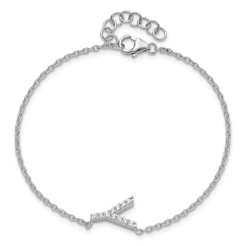 Rhodium Over 14k White Gold Diamond Sideways Letter Y Bracelet