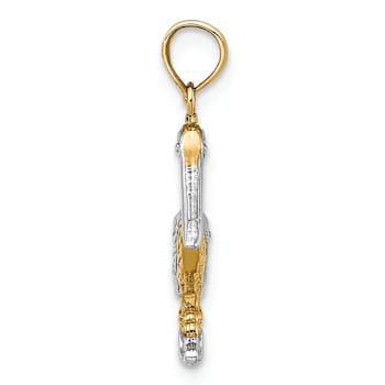 14K Two-tone Gold  3D Textured Small Standing Pelican Charm