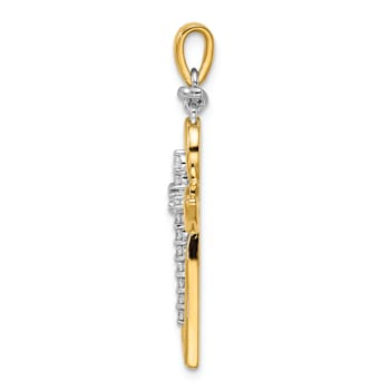 14k Yellow Gold and 14k White Gold Polished Diamond Cross Pendant
