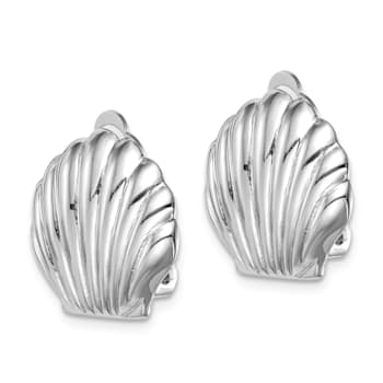Rhodium Over Sterling Silver Polished Non-Pierced Shell Earrings