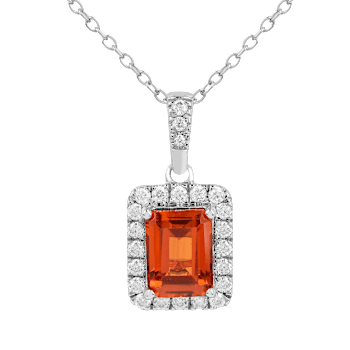Peach Orange Lab Created Padparadscha Sapphire and Moissanite Sterling
Silver Necklace with chain