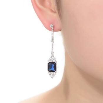 Sapphire Color CZ Square Drop Earrings In Sterling Silver