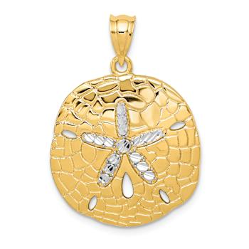 14k Yellow Gold and Rhodium Over 14k Yellow Gold Polished and
Diamond-Cut Sand Dollar Pendant
