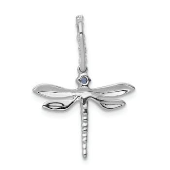 Rhodium Over 14k White Gold Blue and White Diamond Dragonfly Pendant