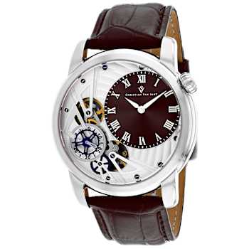 Christian Van Sant Men's Sprocket Auto-Quartz Brown Dial, Brown Leather
Strap Watch