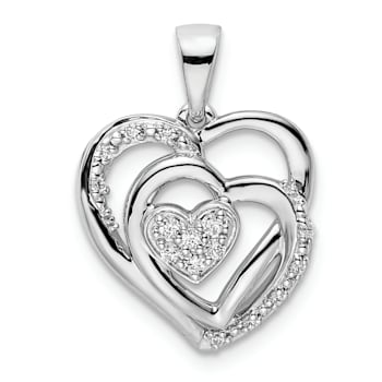 Rhodium Over 14k White Gold Polished Heart Diamond Pendant
