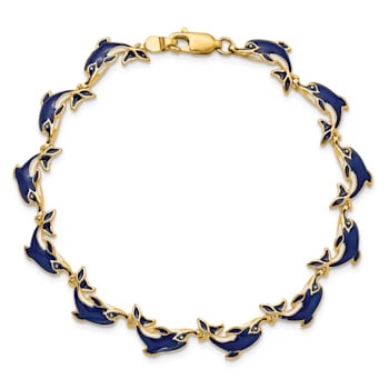 14k Yellow Gold Enameled Dolphin Link Bracelet
